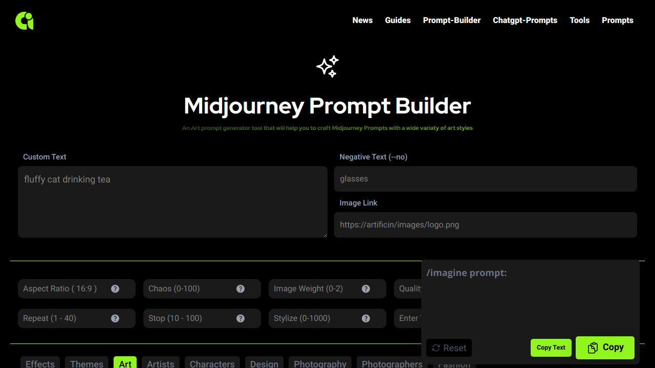 Midjourney prompt builder